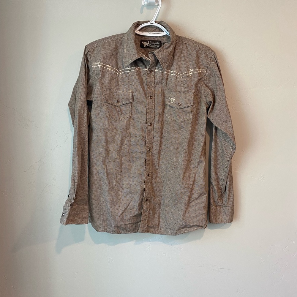 Wrangler Boys' Brown Long-Sleeve Button-Down Shirt